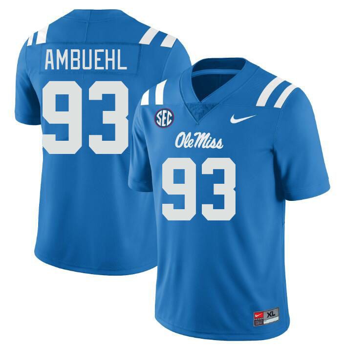 Ole Miss Rebels #93 Davis Ambuehl College Football Jerseyes Stitched Sale-Powder Blue